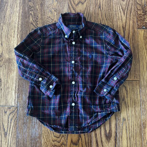 Polo Ralph Lauren Boys 2T Natural Stretch Navy Red Plaid Button Down Long Sleeve